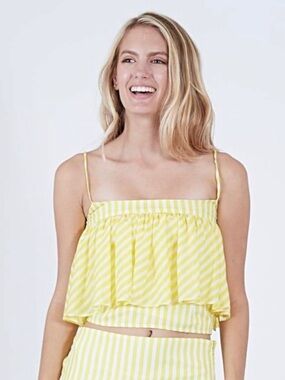 Yellow and White Striped Ruffle Crop Top